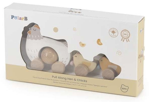 Дървена играчка за дърпане Viga Toys - PolarB, кокошка с пиленца
