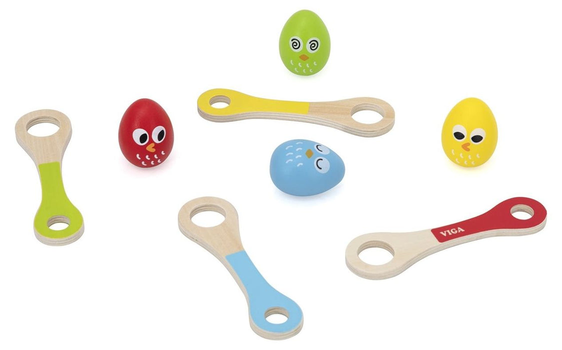 Дървена игра за баланс Viga Toys - Яйце върху лъжица, 8 части