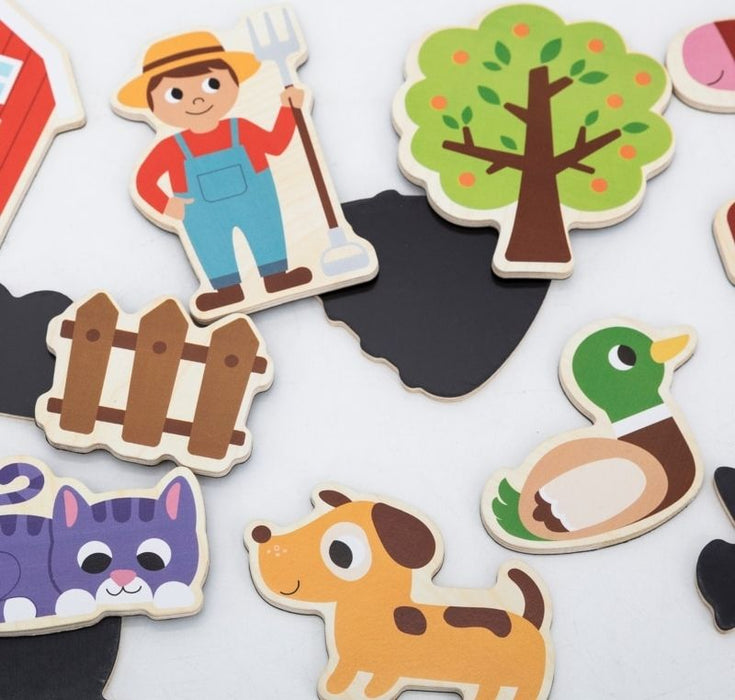 Комплект магнити Viga Toys - Животни и елементи от фермата, 20 части