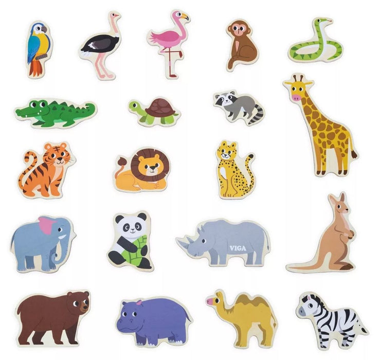 Комплект магнити Viga Toys - Диви животни, 20 части