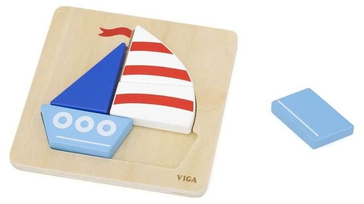 Дървен пъзел Viga Toys - Платноходка, 4 части