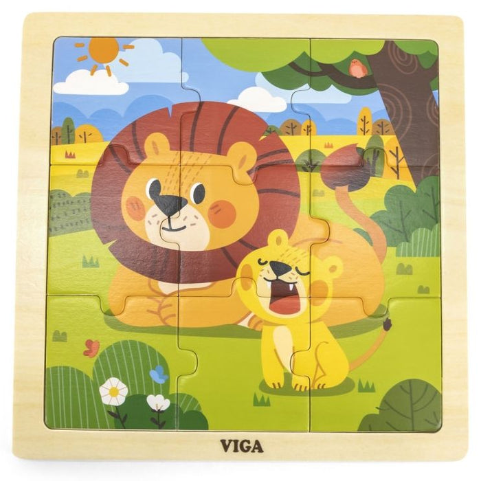Дървен пъзел Viga Toys - Лъв с лъвче, 9 части