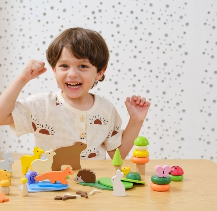 Комплект сензорни блокчета Viga Toys - Горски приказки, 58 части