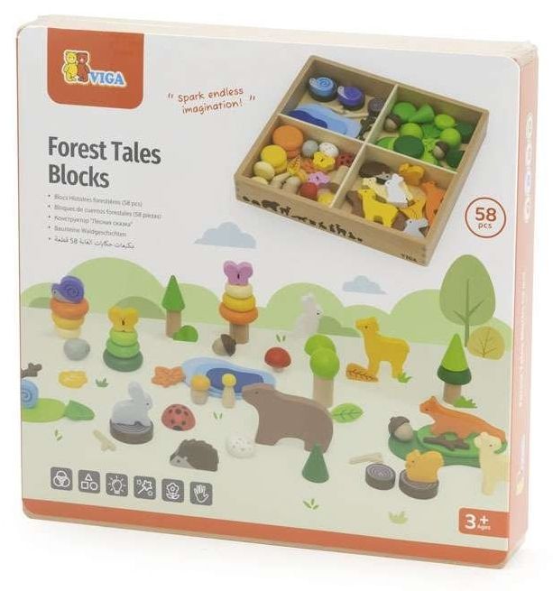 Комплект сензорни блокчета Viga Toys - Горски приказки, 58 части