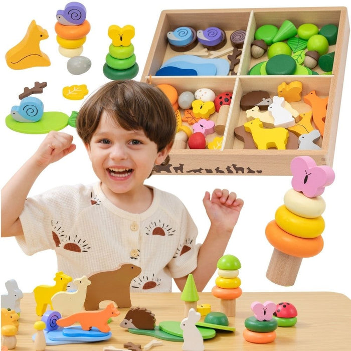 Комплект сензорни блокчета Viga Toys - Горски приказки, 58 части