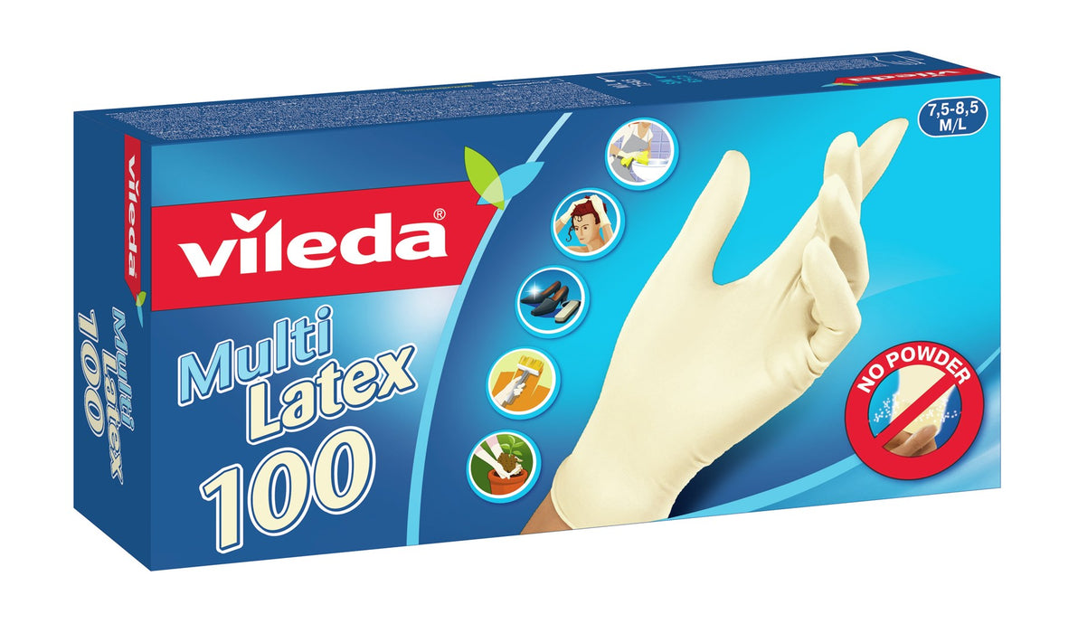 Vileda Multi Latex 100 Ръкавици за еднократна употреба, бежови, 100 броя