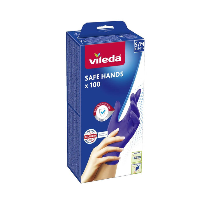 VILEDA Safe Hands – нитрилни ръкавици S/M 100 бр.