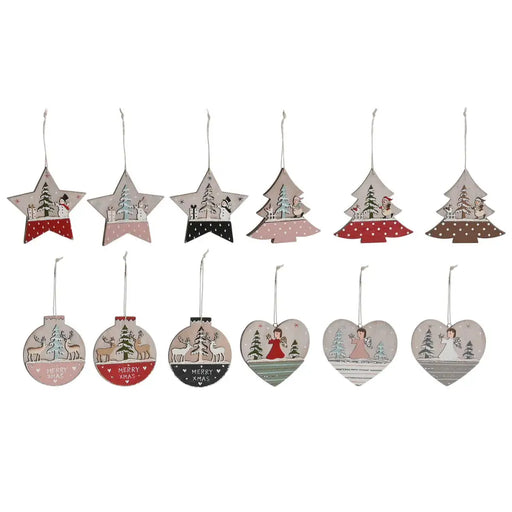 Висяща украса DKD Home Decor Червен Розов Дървен 23 x 1,5 x