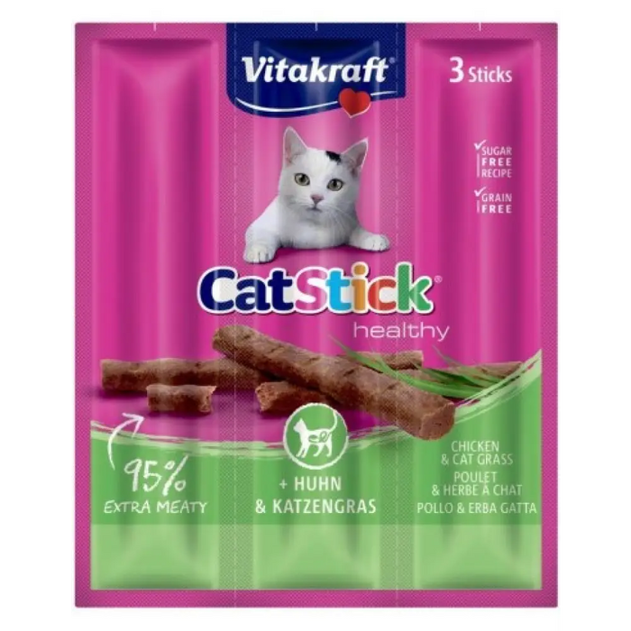 VITAKRAFT CatStick Mini Chicken с трева - котешки лакомства