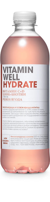 Обогатена вода с витамини Hydrate - Ревен и ягода, 500 ml