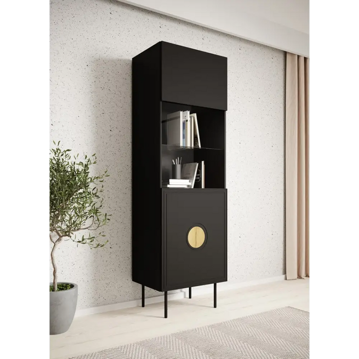 Витрина PALAZZO 60x42x190 черна + дъб крафт