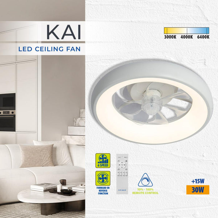 LED ПЛАФОН KAI С ВЕНТИЛАТОР БЯЛ