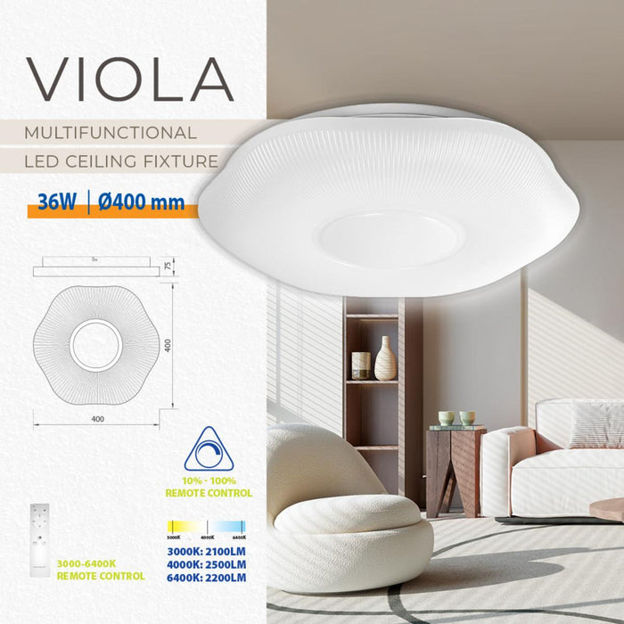 LED ПЛАФОН 36W 40CM CCT 2500LM ДИСТАНЦИОННО VIVALUX VIOLA