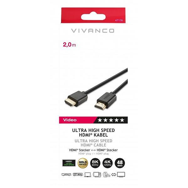 Кабел Vivanco 47176 Ultra High-speed HDMI позлатен, 8k HDR 2m