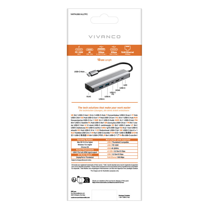USB HUB VIVANCO 6in1 TB3 100WPD 23632