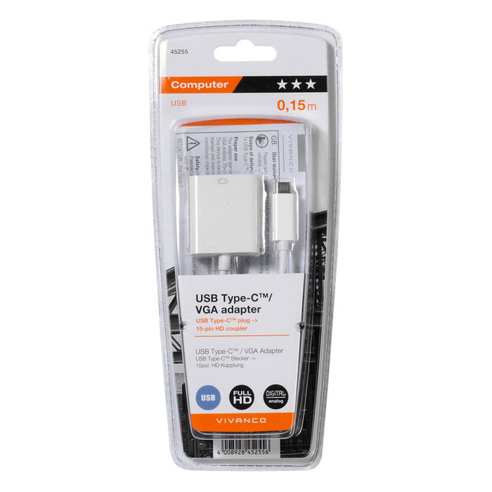 Кабел адаптер от източник с USB-C VIVANCO към приемник с VGA USB-C to VGA 45255 работи само в тази посока