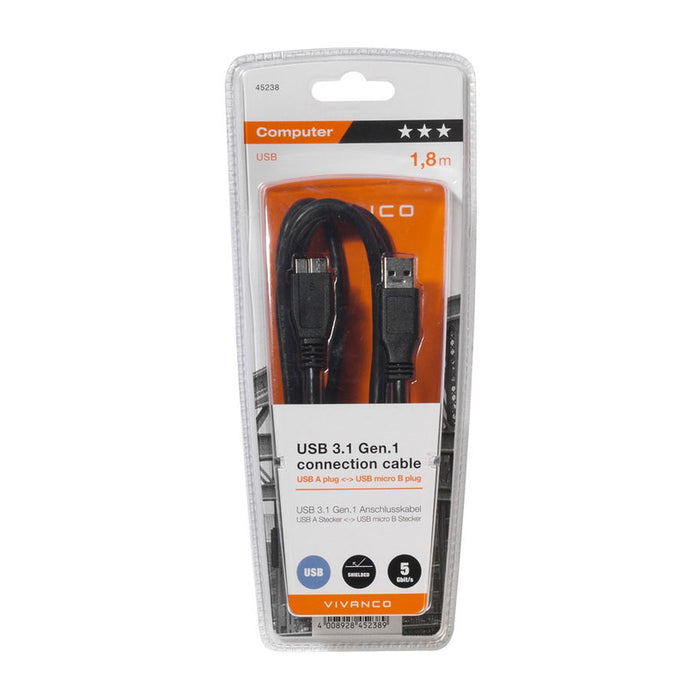 Кабел VIVANCO USB 3.1 A-microB 1.8 m 45238