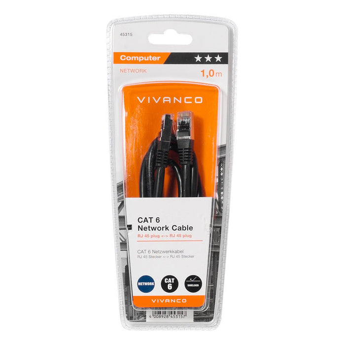 Кабел VIVANCO CAT6 UTP 1 m BK 45315