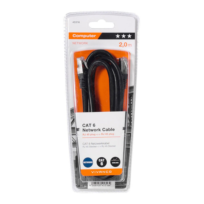 Кабел VIVANCO CAT6 UTP 2 m BK 45316
