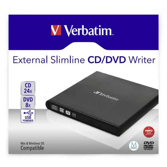 Външно записващо устройство Verbatim Slimline CD/DVD Черен