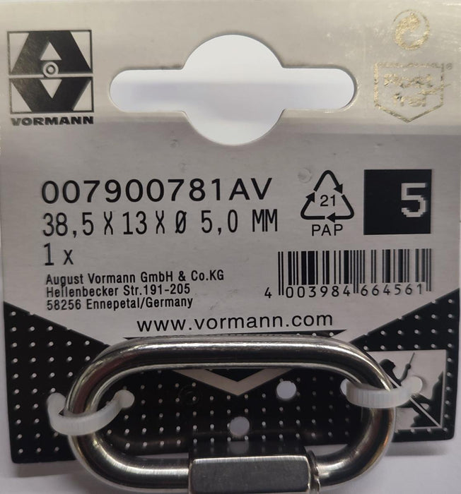 КАРАБИНА ОВАЛ С ГАЙКА VRN 5MM 38/6.0X13