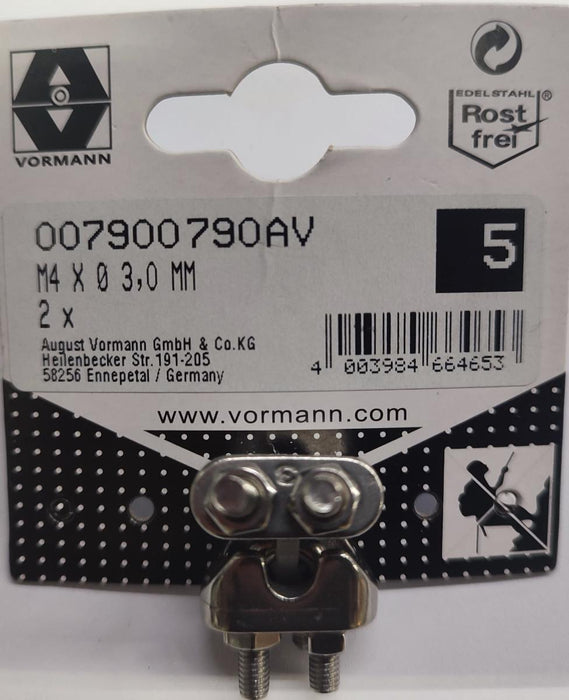 СКОБА ЗА КАБЕЛ НЕРЪЖ СТОМ VRN 3MM M4 2БР