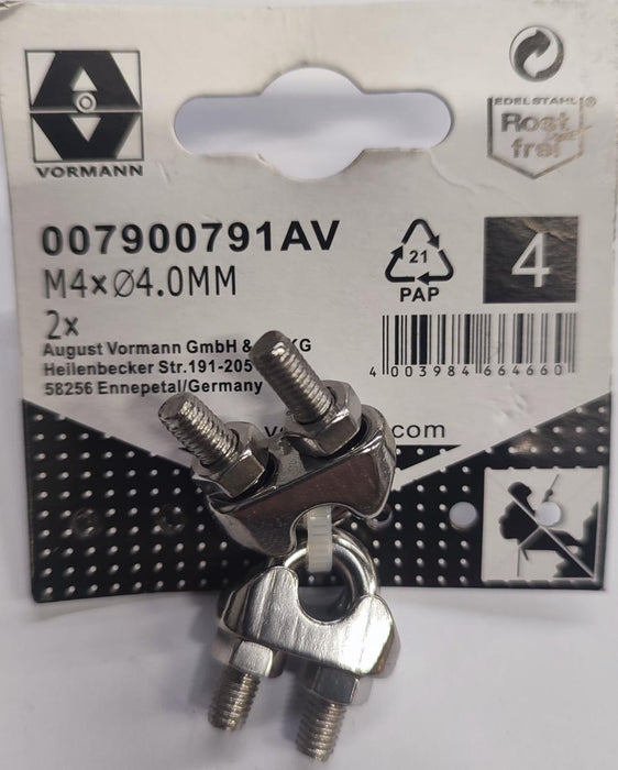СКОБА ЗА КАБЕЛ НЕРЪЖ СТОМ VRN 4MM M4 2БР