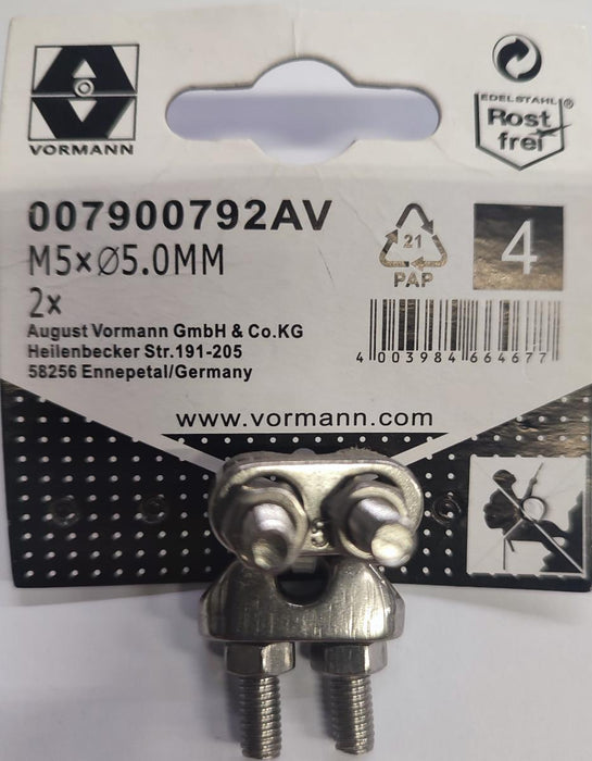 СКОБА ЗА КАБЕЛ НЕРЪЖ СТОМ VRN 5MM M5 2БР
