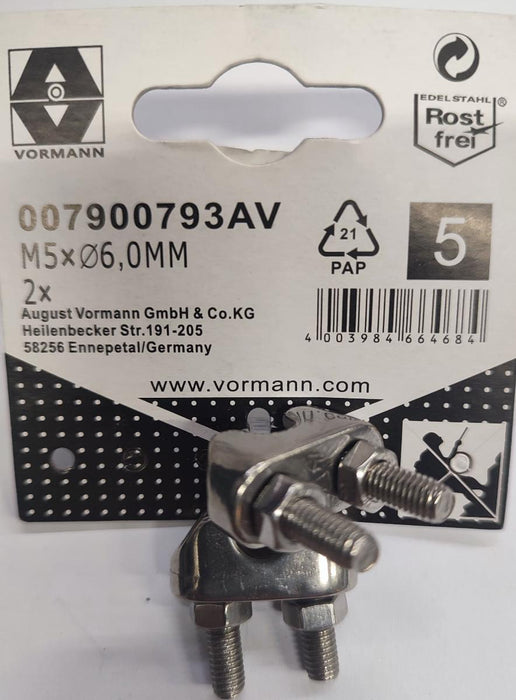 СКОБА ЗА КАБЕЛ НЕРЪЖ СТОМ VRN 6MM M5 2БР