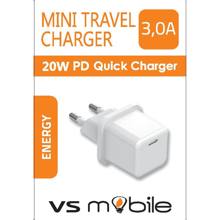 ЗАРЯДНО 220V VSMOBILE 20W PD USB-C WHITE