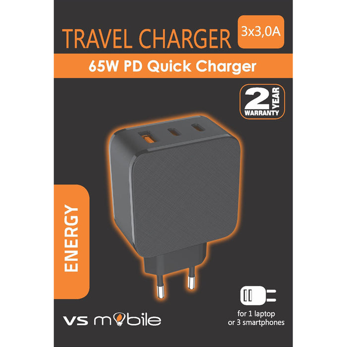 ЗАРЯДНО 220V VSMOBILE 65W GAN PD USB-C