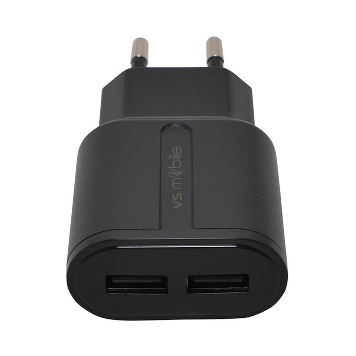 ЗАРЯДНО ОТ ЕЛ. МРЕЖА VSMOBILE 220V 2.4A 2xUSB-A + 1m TYPE-C