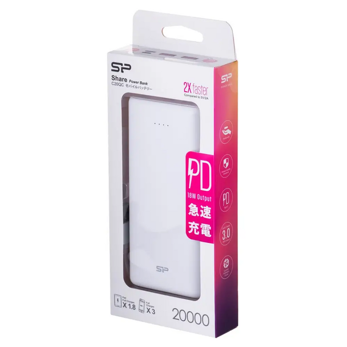 Външна батерия Silicon Power C20QC White 20000 mAh