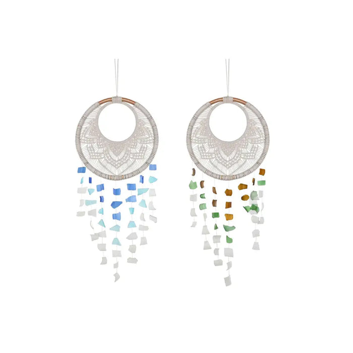 Висяща украса Home ESPRIT Син Бял Кафяв Boho Ресни (2 броя)