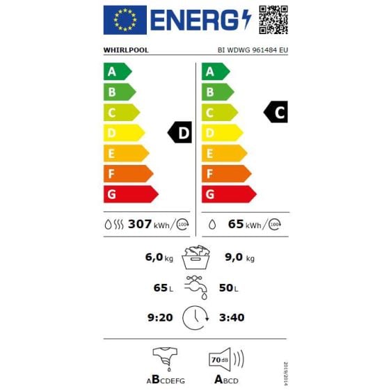 Пералня със сушилня за вграждане WHIRLPOOL BI WDWG 961485 EU, 9/6 кг, FreshCare+, 1400 об/мин.