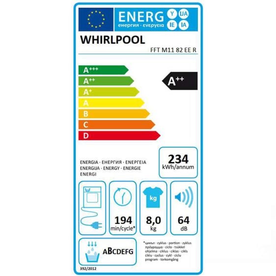 Сушилня WHIRLPOOL FFT M11 82 EE R, 8 кг, E, Термопомпа