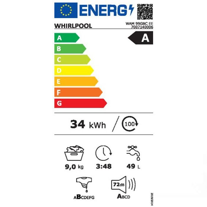 Пералня WHIRLPOOL WAM 99GBC EE, 9 кг, 1400 об/мин, 6th SENSE, FreshCare+, сива