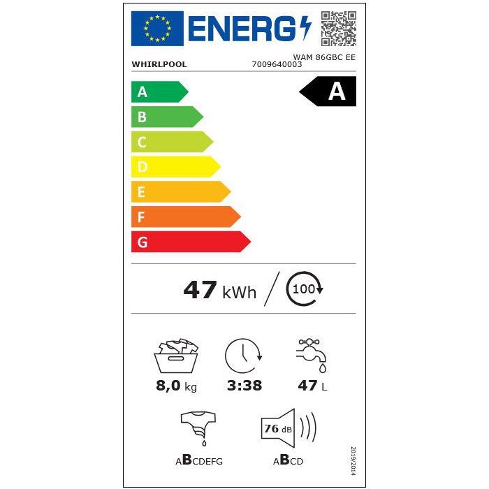 Пералня WHIRLPOOL WAM 86GBC EE, 8 кг, 1400 об/мин.