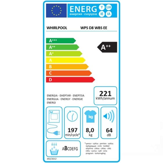 Сушилня WHIRLPOOL WPS D8 WBS EE, 8 кг, D, Термопомпа
