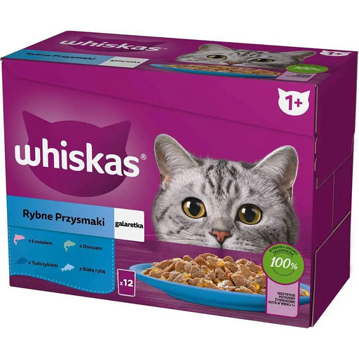 WHISKAS желирани сашета вкусове: бяла риба треска сьомга