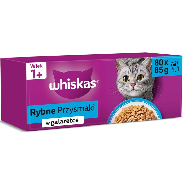 WHISKAS Рибни деликатеси в желе – мокра храна за котки – 80x85 г