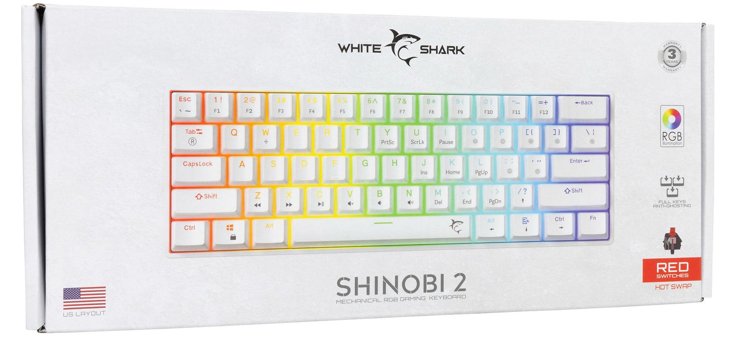 Механична клавиатура White Shark - SHINOBI 2, Linear, бяла