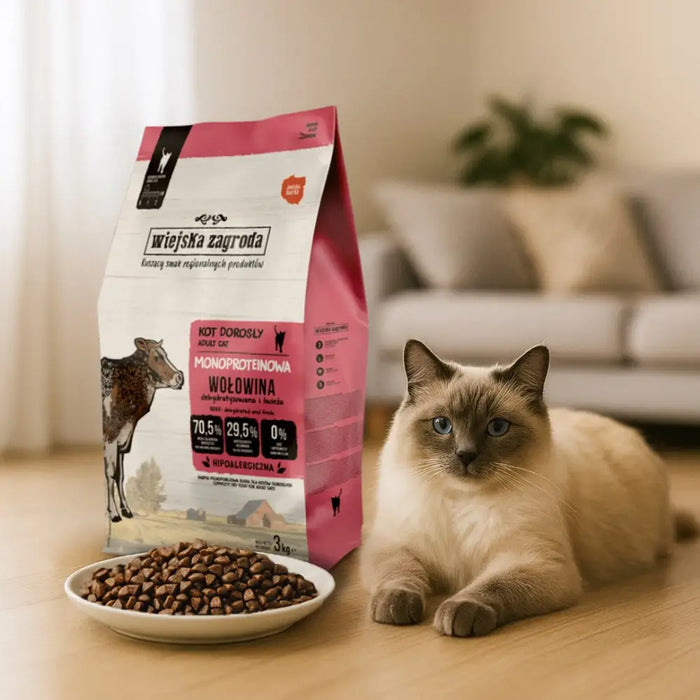 WIEJSKA ZAGRODA Monoprotein Beef - суха храна за котки - 3кг