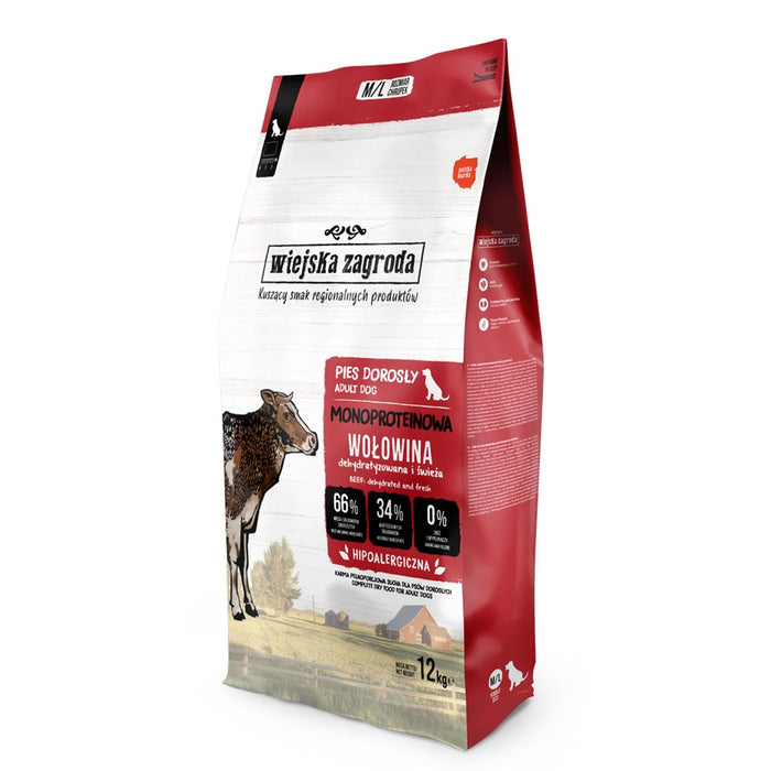 WIEJSKA ZAGRODA Monoprotein Beef - суха храна за кучета - 12кг
