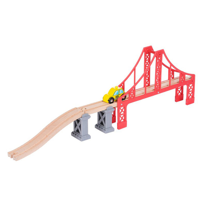 WOODEN ЖЕЛЕЗОПЪТНА КОМПОЗ. С ВЛАК МОСТ И ОГРАДИ, 70 ЧАСТИ