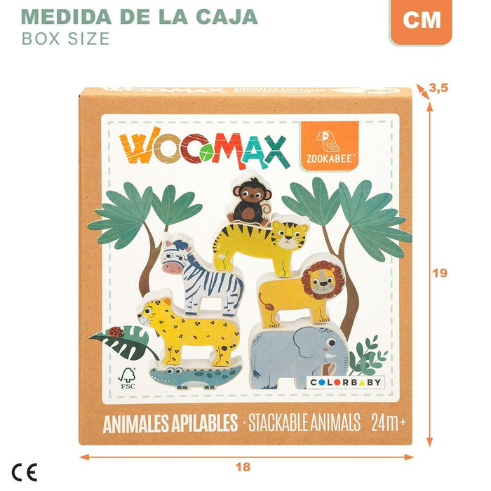 Строителна Игра + Фигури Woomax Животни 16 Части 7 x 7 x 1,5 cm (6 броя)