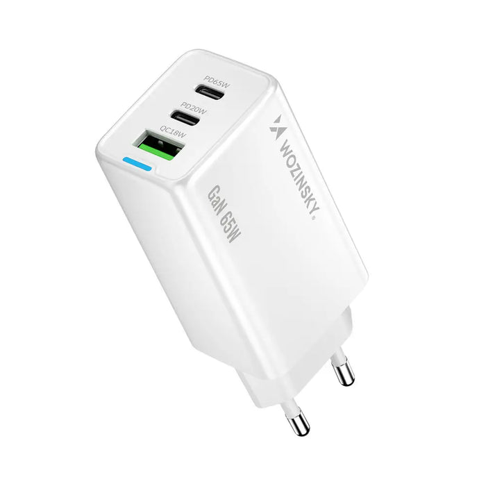 Wozinsky GaN 65W зарядно с 2xUSB-C USB порта с 65W CC кабел