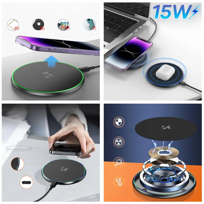 Wozinsky WLI-01Y 15W Qi индуктивно зарядно с USB-C кабел