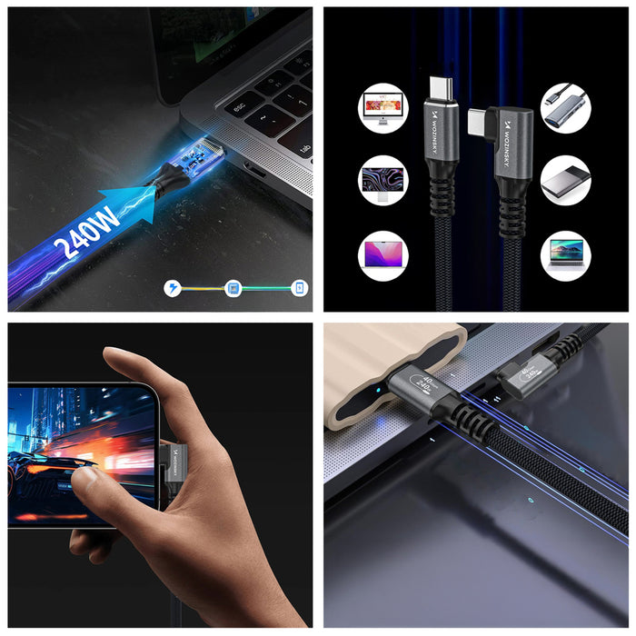 Wozinsky WPS2-UY41S USB-C Thunderbolt 4 240W ъглов кабел 2 м - черен