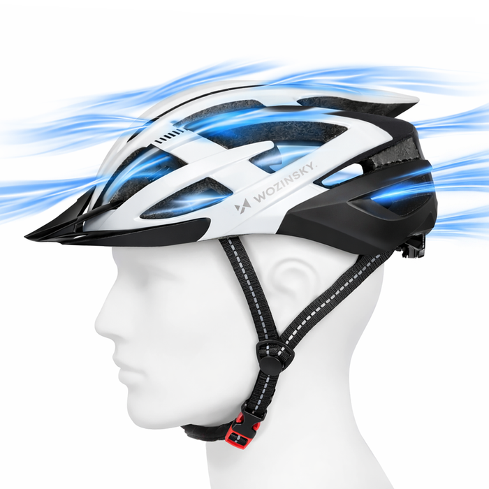 Велосипедна каска Wozinsky MTB с подвижен визьор и задна USB светлина M - черно-бяла